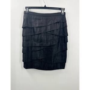 Adrianna Papell Evening Black Ruffled Tiered Pencil Skirt Sz 10P 10 Petite
